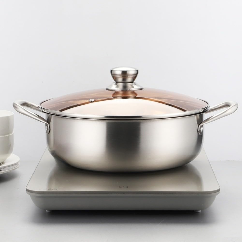 Pentola in acciaio inox con coperchio e doppi manici ottimizzati per fornelli a induzione e multi compatibilità