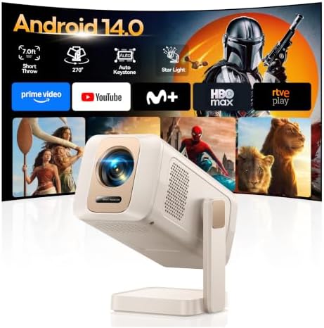 Proyector Portátil【Android 14.0/App Integrada】 Mini Proyector Int...