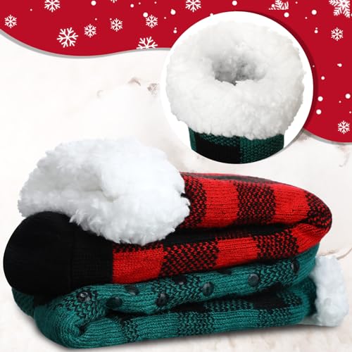 Image of Suhine 2 Pairs Christmas Slipper Socks for Women Fuzzy Cupcake Socks with Gift Boxes Plaid Socks for DIY Winter Xmas Gift