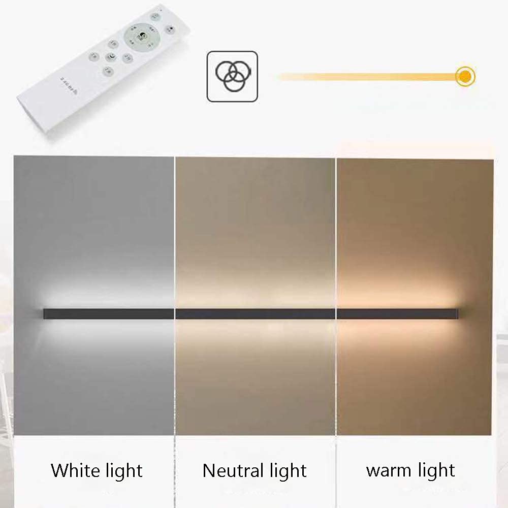 ZTWLEED 100CM Lange Wandlamp,36W LED-Muurlamp Binnen,Tricolor Verlichtingsmodus RA≥80 Woonkamerlamp,Zwarte Wandlamp voor Woonkamer Slaapkamer Trap Hal AV220V
