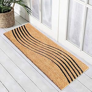 Onlymat Waved Design Welcome Doormat (Black & Brown) Long-Lasting, Heavy-Duty, Weather Resistant Entryway Rug Coco Coir with Vinyl Backing for Indoor & Covered Entrances - 120 x 40 cm, Rectangular