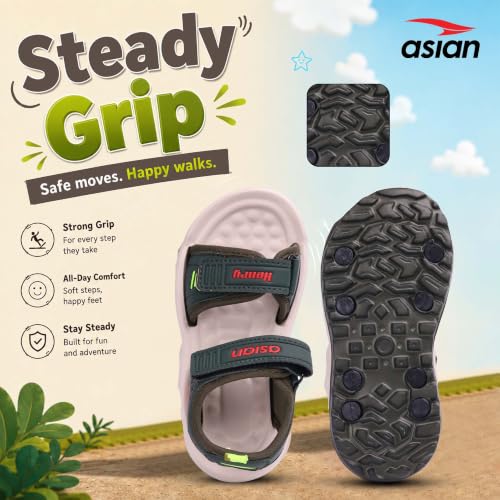 Image of ASIAN Henry-04 Kids Sandals with Dual Velcro Straps | Cushioned Footbed, Lightweight Sole, Open-Toe Casual Outdoor Sandals