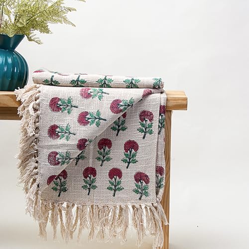 Image of 100% Cotton Hand Block Printed Throw Blanket 50x60 inches (127cm x 152.4cm) - Soft, Lightweight & Breathable Sofa, Bed or Couch Blanket - Cozy Decorative Boho - Home Decor Accent (Pack of 1)