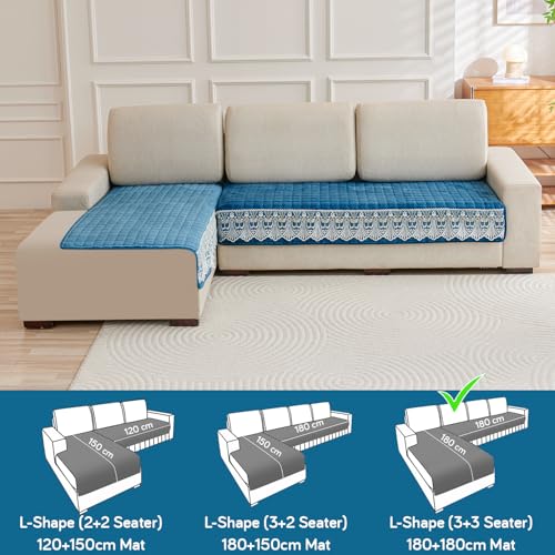 Image of HOKIPO Bellelace Velvet Sofa Cover L Shape 6 Seater Mat, 3+3, Pearl White