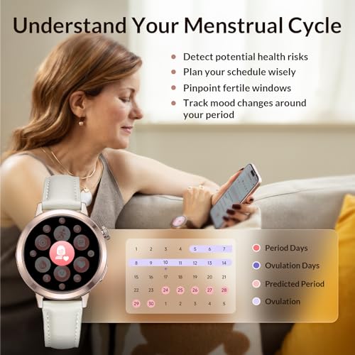 FANY Smart Watch for Women, 1.1'' AMOLED Ultra-Clear Display with Aluminum Case & Leather Band, Fitness Tracker with Sleep/Heart Rate/SpO2/ Breathing/Step Monitor, 110+ Exercise Modes for Android/iOS - image 5