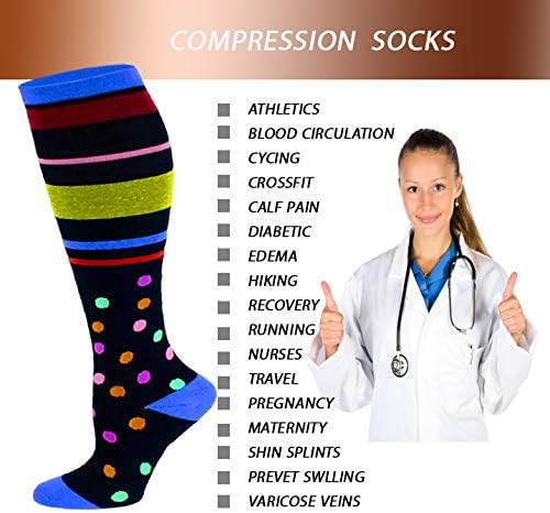 6 Pairs Pack Graduated Colorful Travel Athletic Cotton Compression Knee High Socks (6 Pairs Assorted, Small/Medium) - Image 2