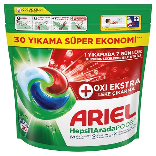 Image of Ariel All-in-One PODS Oxi Extra Stain Removal Washing Capsule Laundry Detergent for Whites and Colors, 30 Washes Colors (Imported)