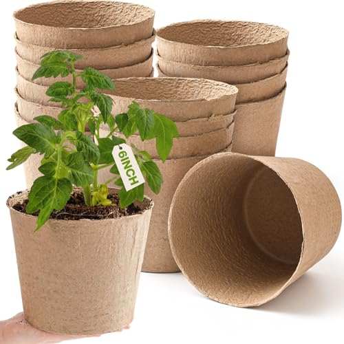 Karenhi 16 Pcs Peat Pots 6 Inch Biodegradable Organic Seed Starting Pots with Drainage Holes Round Nursery Plants for Vegetables Herbs Flowers Indoor Garden Germination