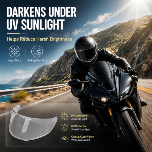 Image of PSLER Photochromic Helmet Visor for K3 (E2206),Only for S /M /L Size | Only for S /M /L K3 Helmet Size,Impact-Resistant ,UV400 Protection, Motorcycle Tinted Face Shield for K3 DOT(E2206) Replacement