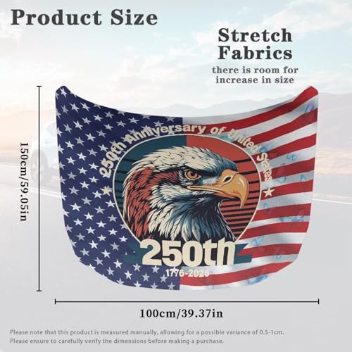 Image of Renewold 250th 4th of July Car Hood Cover for Automobile Patriotic Eagle Vehicle Hood Cover Party Festival Celebration Decor Outdoor Wrap Blanket Exterior Car Accessories for Women Men