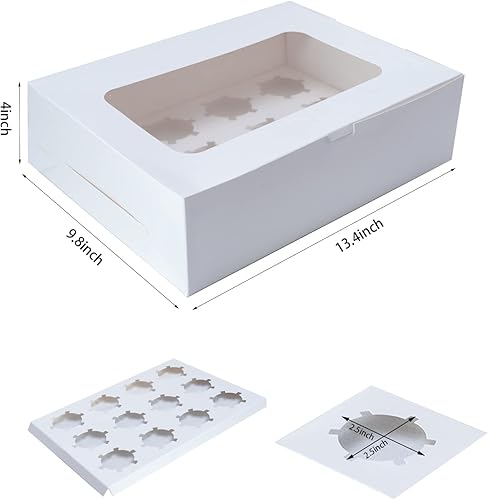 Miniatura 14 de Yeplan Paquete de 5 cajas para cupcakes, 12 unidades, portadores de cupcakes blancos con ventana, cajas de galletas de 13.4 x 9.8 x 4 pulgadas, 12