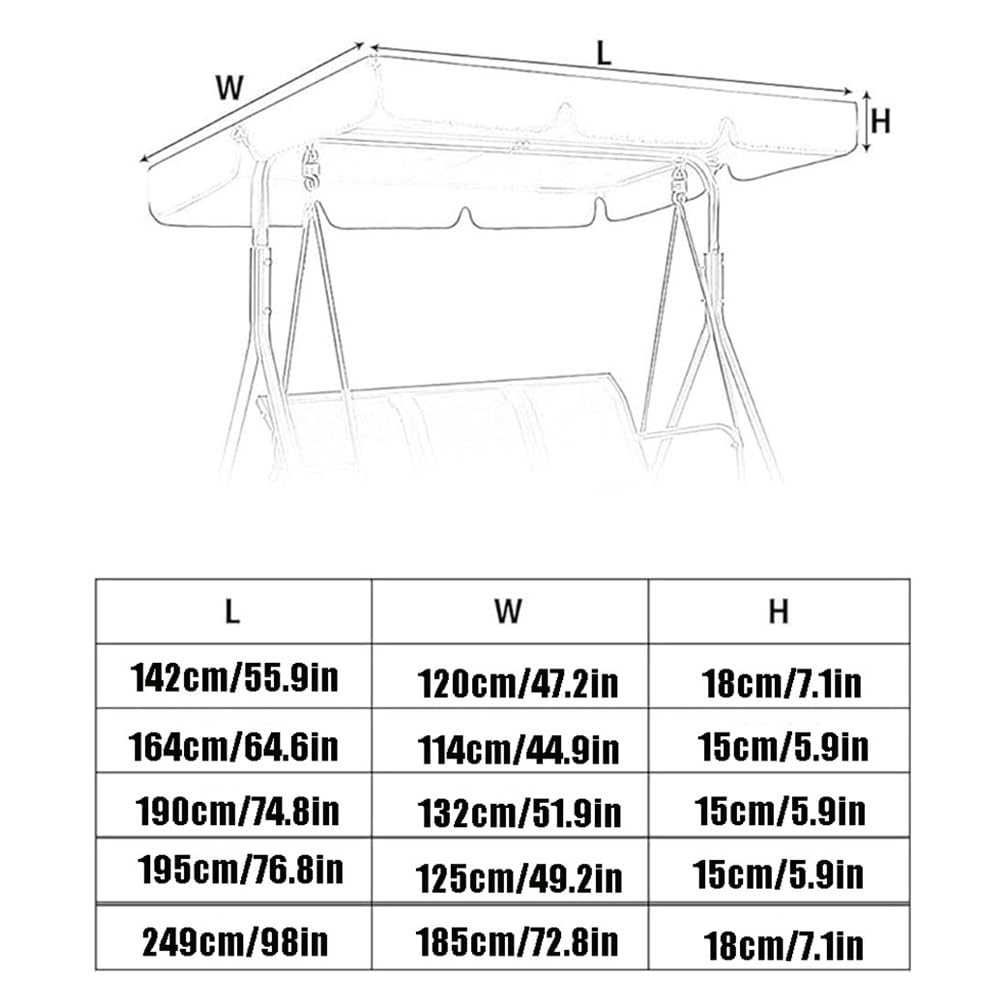 140x120cm 190x130cm 195x125cm Toldo para Columpios De Hollywood, Cubierta Impermeable para Columpio, Toldo De Balancín De Jardín De 2-3 Plazas Impermeable(Gray,56x47.2in-142x120cm)