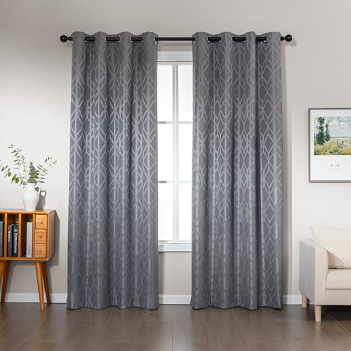 Amazon Basics Jacquard 2-Piece 100% Blackout Curtains, Living Room and Bedroom Drapes, Thermal Insulated Window Treatment, 52