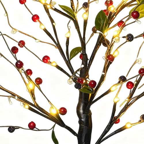 Árbol de flores de bayas rojas con luces LED para decoración de mesas y salón 8
