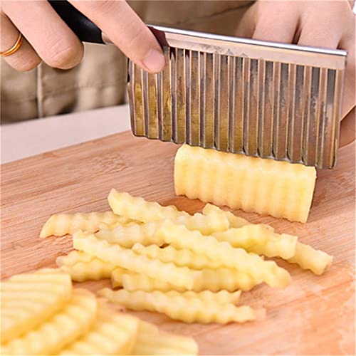 InfantLY Bright Multifunctional Potato Wavy Edged Knife, Stainless Steel Mezzaluna Chopper salad Rocker Slicer French Fry Maker Cutter circular Gadget (2 pcs), Red, (CUT-230506)