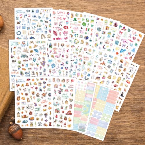 Image of 1050Pcs+ Seasonal Planner Stickers Holiday Planner Scrapbook Stickers for Planners Adults Multicolor Waterproof Scrapbook Sticker for Scrapbooking Journaling DIY Crafts Daily Life Party Supplies