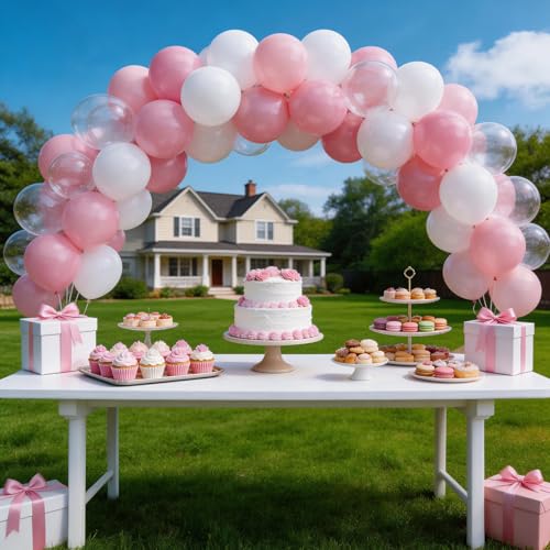 Image of 160Pcs 12 Inch Pink White Pastel Pearl Clear Latex Balloons for Girl Baby Shower Bridal Wedding Birthday Party Decorations
