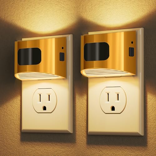 Image of DORESshop LED Night Light[2 Pack], Night Lights Plug into Wall, 3 Mode Plug in Night Light with Motion Sensor, Dusk to Dawn Sensor, Nightlights for Adults, Bedroom, Bathroom, Hallway, Golden Cover