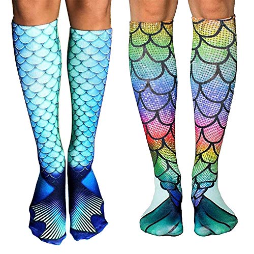 2-Pair Mermaid Knee High Stocking, Soft Over the Calf Boot Socks Leg Warmers Stockings for Cosplay Women