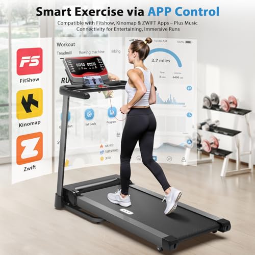 Image of CIIHI Treadmill with Auto Incline - 450 LBS Capacity 15% Auto Incline Treadmill for Home, 0.5-10 MPH Foldable Running Machine with 47.2 inchx18.1 inch Belt, APP, Speaker, Speed & Incline Quick Button