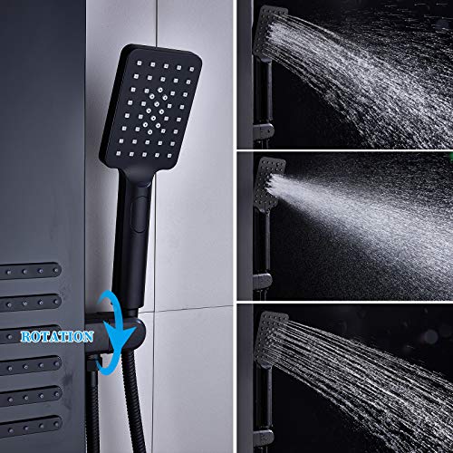 Image of ELLO&ALLO Stainless Steel Shower Panel Tower System, Rainfall Head Rain Massage System with LED Body Jets, Black