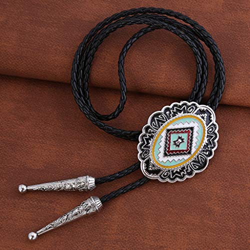 Image of Bolo Tie for Men Women Cowboy Turquoise Celtic Natural Tiger Eye Stone Longhorn Bull Western Leather Bolo Necktie