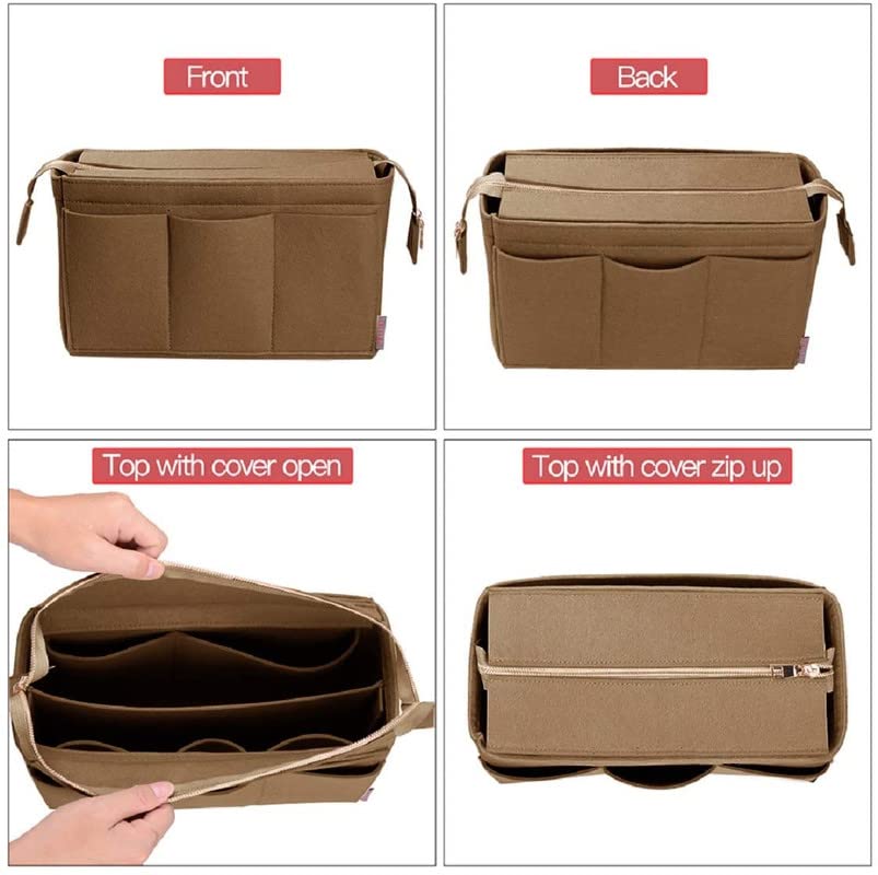Advance Geotextiles Women Felt Purse Organizer Insert for Ladies Handbag, Hobo Bag, Multiple Storage Compartment with Detachable Zipper Cover-Biege(8.85x4.5x5.5) inch(Small) 3