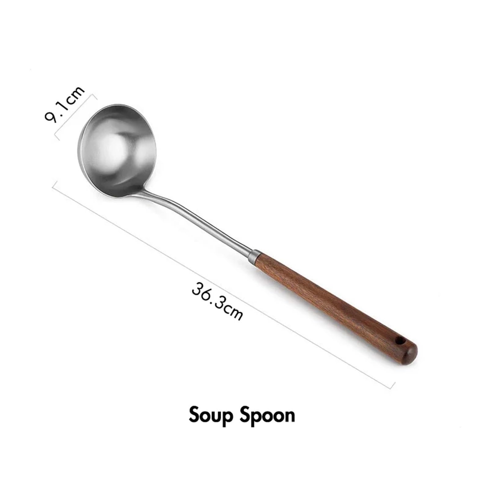Cucharón de cuchara sopa Wok Turner acero inoxidable 304 con mango madera, utensilios cocina for colgar en la pared(AB)