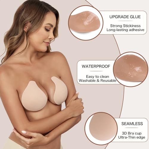 Image of Bontierie Nipple Covers Sticky Push up Bra Added Lift Seamless Ultra-Thin Pasties Women Adhesive Bras