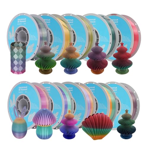 Image of Silk Rainbow PLA 3D Printer Filament, 10 Rolls,1KG Spool(2.2lbs) 1.75mm 3D Printing Multicolor Gradient Filament Bundle for Most FDM 3D Printers,10 Different Silk Rainbow Colors