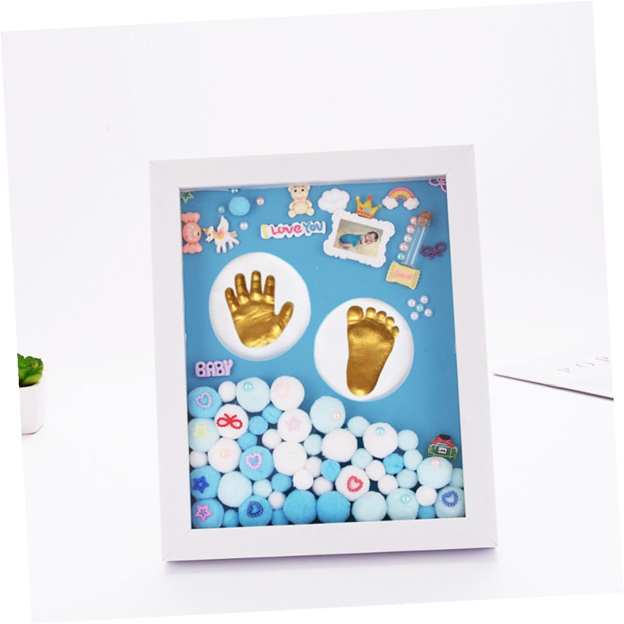 CLISPEED Set Regalo Nascita Cornice Portafoto Impronte in Acrilico Oro e Decorazione Camera Ragazzo Ragazza