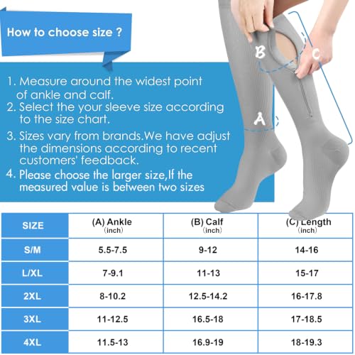 Image of cerpite Zipper Compression Socks, 2 Pairs 15-20 mmHg Closed Toe Compression Stockings for Men Women