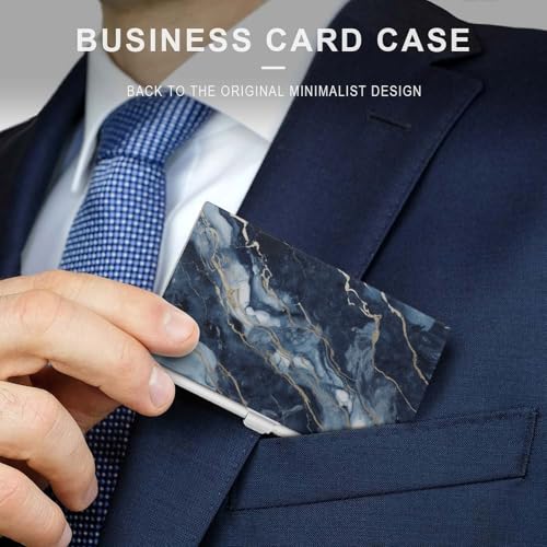 Metal Business Card Holder Ultra Slim - Marble Navy Blue Mixed Professional Aluminum Alloy Card Case with Magnetic Closure, Compact ID Credit Card Organizer Wallet for Men Women3