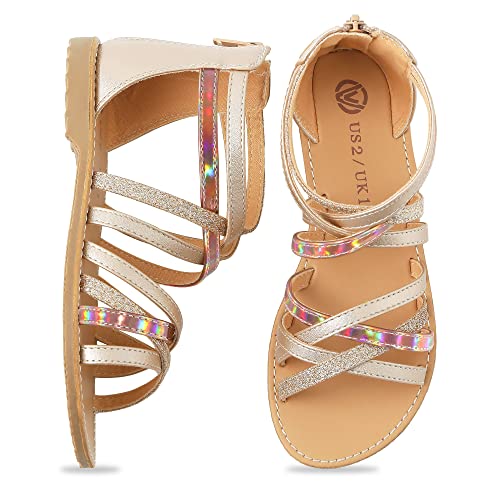 Berhood Girls Sandals Open Toe Flat Sandals With Heel Zipper Rose Gold Size 4 cover