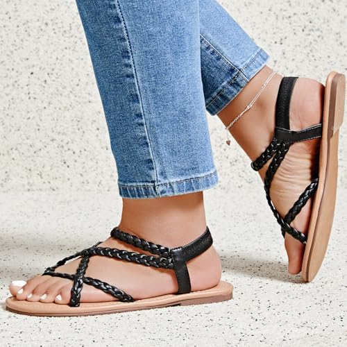 Image of Luoika Women's Wide Width Flat Sandals, Flip Flop Casual Strapy Sandals Slip on Summer Beach Shoes for Women.
