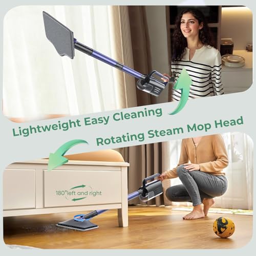 Image of 6-in-1 Steam Mop with Detachable Handheld Steamer Professional Steam Mop for Floor Cleaning, Sanitizing Steam Cleaner with Hot Vapor Technology Amethyst