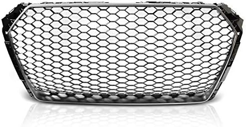 Front Grill Compatible with Audi A4 B9 Saloon Avant 2015 2016 2017 2018 2019 RS-53 Front Central Sport Grill Honeycomb Mesh Grille Matt Gray Silver