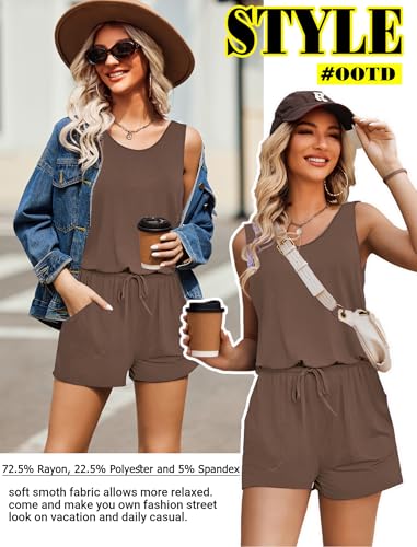 Image of ADOME Rompers for Women Summer Sleeveless Scoop Neck Tank Top Casual Short Jumpsuit Rompers with Pockets