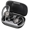 Wireless Earbuds Bluetooth 50 Hours Playtime Wireless Headphones Bluetooth 5.3 Ear Buds with Earhooks Mic LED Digital Display Charging Case in Over Ear Earphones Running Sport Earbuds Titanium black