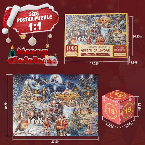 Calendário do Advento 2024 Quebra-cabeças para crianças adultas, calendário de contagem regressiva d