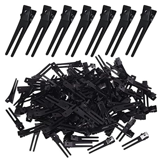 120pcs Double Prong Curl Clips, Wobe 1.8" Curl Setting Section Hair Clips Metal Alligator Clips Hairpins for Hair Bow Great Pin Curl Clip, Styling Clips for Hair Salon Barber (Black)