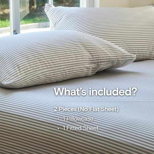 Image of DOZ Sheet Set, 100% Viscose derived from Bamboo, Organically Grown, Buttery Soft, Cooling Sheets, High GSM, Deep Pockets - 2 Piece - 1 Pillowcase 1 Fitted Sheet (Stripe, Twin XL)