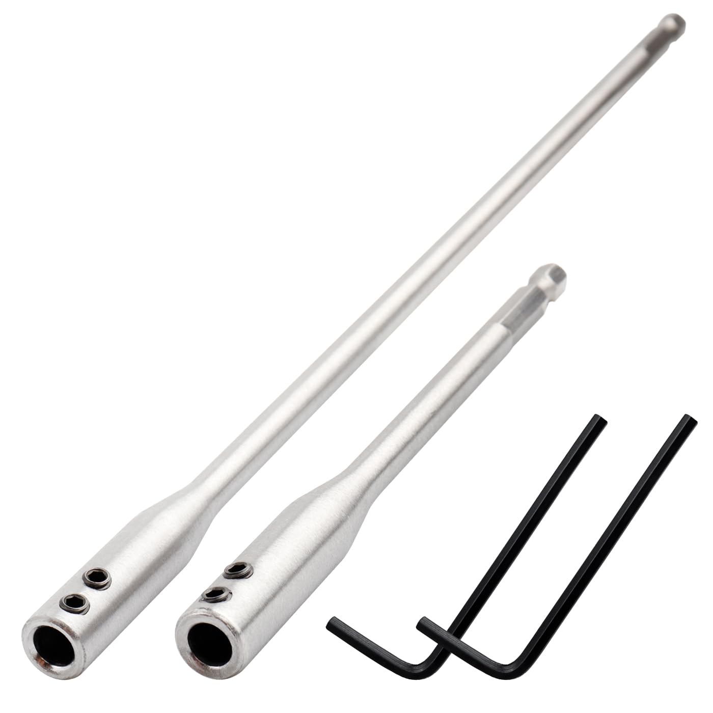 Mesee 2Pcs 1/4 Extension Drill Bit Set, 150mm & 300mm Extra Long Wood Spade Bit Extension with Allen Keys Universal 1/4" Hex Shank Forstner Bits Holder Extension Rod Fit Electric Drill & Impact Drive