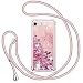 Produktbild TUUT Handykette Hülle für iPhone 8/SE 2020/2022/7/6, Glitzer Treibsand Necklace Silikon Stoßfest Handyhülle mit Band Transparent TPU Bumper Schutzhülle mit Kordel zum Umhängen, Quicksand Case in Rosa