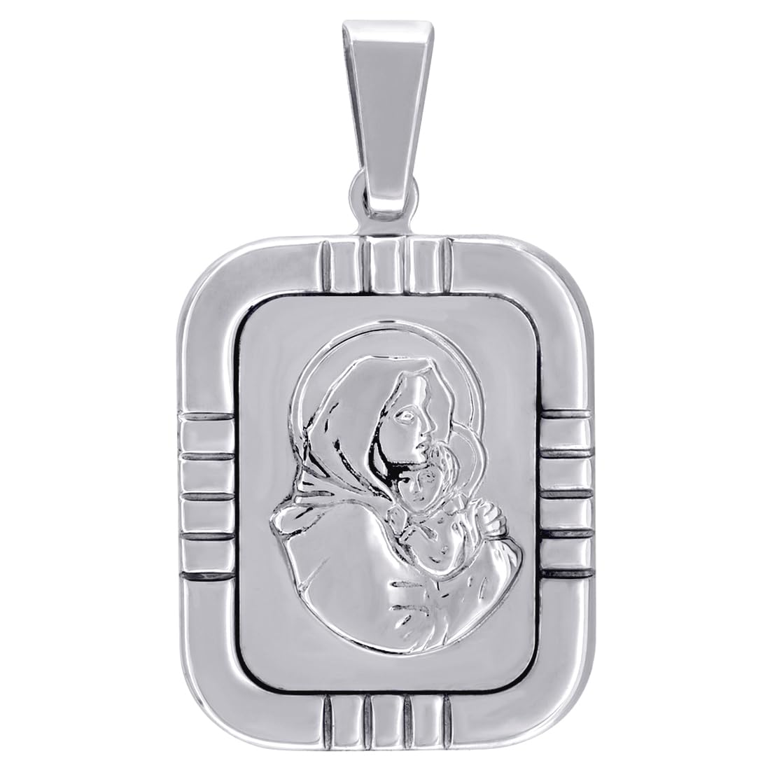 Collier unisexe en argent sterling 925 avec pendentif en forme de Vierge Marie et enfant - 37,9 x 21,1 mm, Métal, Zircone cubique