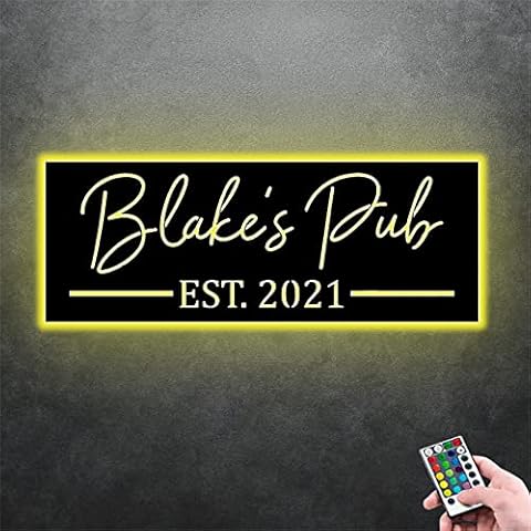 Personalized Bar LED Metal Art Sign Light Custom Name EST 2022 Wooden Night Light Bar Neon Wall Lamp Multi Colors Pub Decor for Dad Men Boyfriend (Bar Wall Sign Lamp) Cover