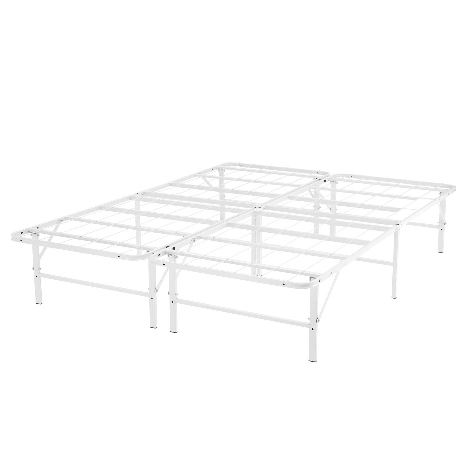 Naomi Home IdealBase 14 Metal Bed Frame Queen Size Heavy Duty Foldable Bed Frame with Steel Metal Slats Mattress Foundation Box Spring 600lbs Capacity Queen Size White