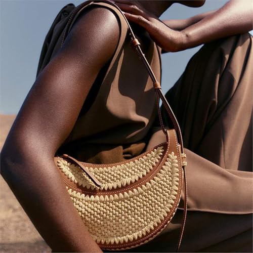 Bolso Tote tejido en paja para mujer miniatura 3