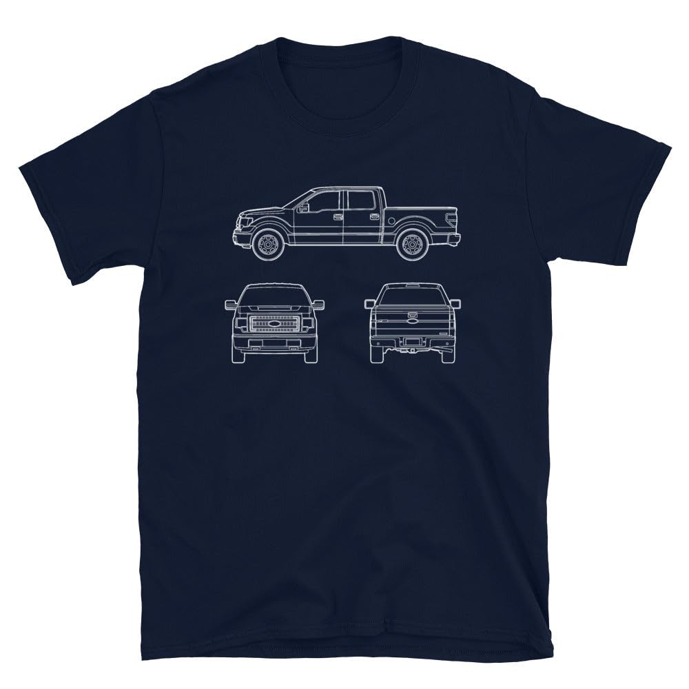 F150 Pickup Truck Mens T-Shirt Classic Vintage Automotive Off Road Blueprint Tee Shirt XXL 247 Navy