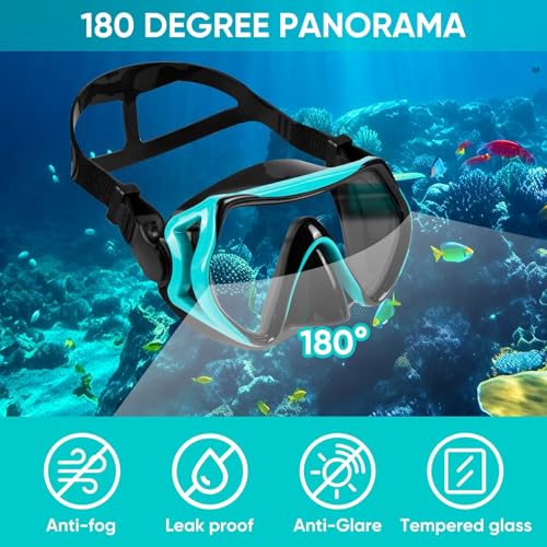 Schnorchelset Erwachsene Trocken mit Maske & Schnorchel Antibeschlag 180°-Panoramablick Schnorchelset Damen Herren zum Schnorcheln Schwimmen Strandurlaub